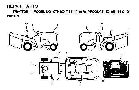Decals Diagram and Parts List for CTH150 (954140101A)(1999-10) Husqvarna Lawn Tractor