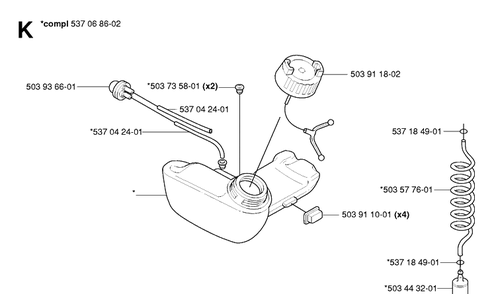 Fuel System Diagram and Parts List for 325HDA55 (X-SERIES)(20054000001-Current) Husqvarna Hedge Trimmer