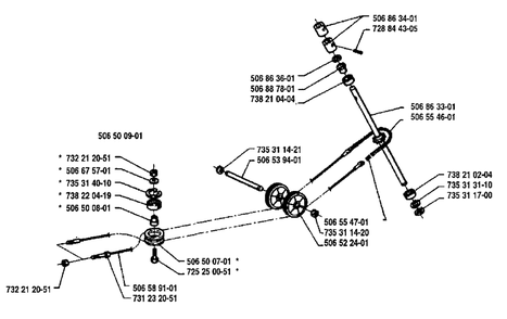 Steering And Pulley Assembly Diagram and Parts List for R1000 1995-03 Husqvarna Lawn Tractor