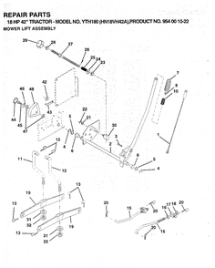 Mower Lift Lever Diagram and Parts List for YTH180 (954001022)(1994-03) Husqvarna Lawn Tractor