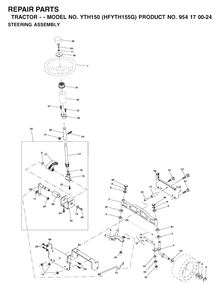 Steering Diagram and Parts List for YTH150 (954170024-G)(2001-01) Husqvarna Lawn Tractor