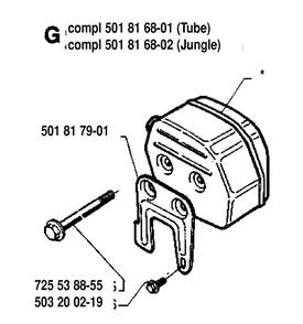 Muffler 2 Diagram and Parts List for 288 19933600001-19974900000 Husqvarna Chainsaw
