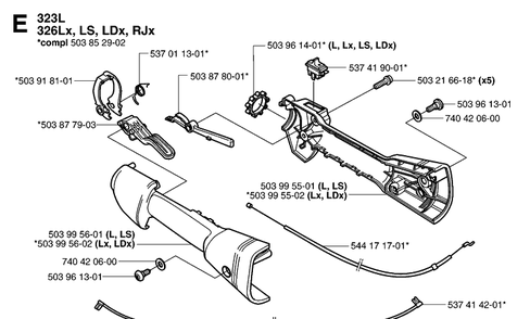 Handle And Controls Diagram and Parts List for 326LS (966763205)(20070100001-20091800000) Husqvarna Edger