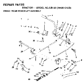 Brake / Rear Mower Lift Diagram and Parts List for LR120 (954001242B)(1995-02) Husqvarna Lawn Tractor