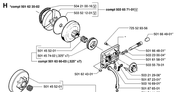 Clutch And Oil Pump Diagram and Parts List for 42 19944900001-19950600000 Husqvarna Chainsaw