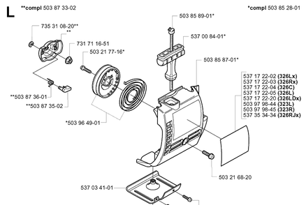 Starter Diagram and Parts List for 326LX 20061400001-20070100000 Husqvarna Edger