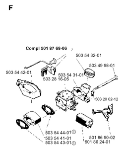 Carburetor And Air Filter Diagram and Parts List for 262XP 1993-12 Husqvarna Chainsaw