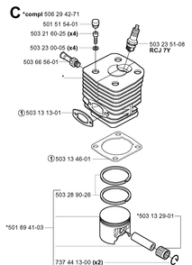 Cylinder Piston Diagram and Parts List for 3120 20013500001-Current Husqvarna Chainsaw