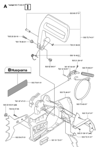 Chain Brake And Clutch Cover Diagram and Parts List for 272XP 20070100001-20091400000 Husqvarna Chainsaw