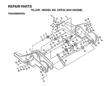 Transmission Diagram and Parts List for CRT52 (954140020B)(1998-01) Husqvarna Cultivator