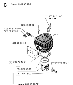 Cylinder Piston Diagram and Parts List for 261 19992300001-Current Husqvarna Chainsaw