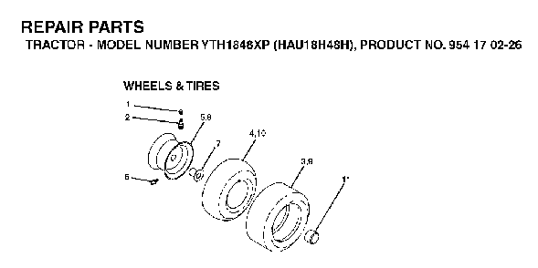 Wheels And Tires Diagram and Parts List for YTH1848XP (HAU18H48H, 954170226)(2004-09) Husqvarna Lawn Tractor