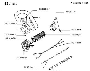 Handle And Controls Diagram and Parts List for 120R  Husqvarna Brush Cutter