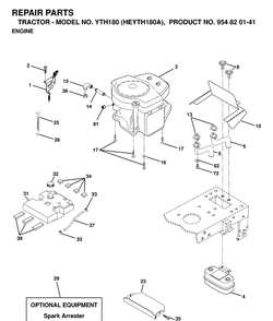 Engine And Cutting Equipment Diagram and Parts List for YTH180 (HEYTH180A)(1998-12) Husqvarna Lawn Tractor