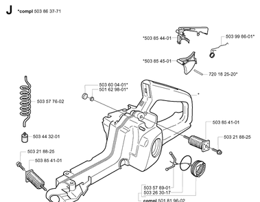 Fuel Tank 2 Diagram and Parts List for 345 20013500001-20030100000 Husqvarna Chainsaw