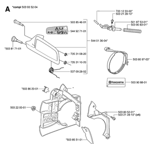 Chain Brake And Clutch Cover Diagram and Parts List for 334T 20063600001-Current Husqvarna Chainsaw
