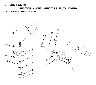 Sector Gear / Axle Support Diagram and Parts List for LR122 (954140014B)(1999-03) Husqvarna Lawn Tractor