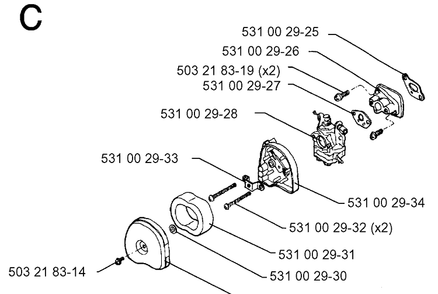 Carburetor And Air Filter Diagram and Parts List for 26H 19930600001-19941000000 Husqvarna Hedge Trimmer