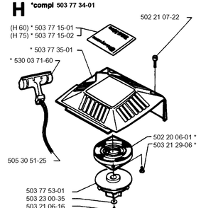 Starter Diagram and Parts List for 225H75 19960500001-19970500000 Husqvarna Hedge Trimmer