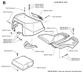 Hood Diagram and Parts List for RIDER850HST 1998-03 Husqvarna Lawn Mower