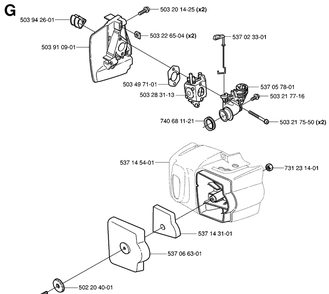 Carburetor And Air Filter Diagram and Parts List for 326HD75 (X-SERIES)(20030100001-20062700000) Husqvarna Hedge Trimmer