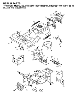 Chassis And Enclosures Diagram and Parts List for YTH150XP (HEYTH150KB)(2004-01) Husqvarna Lawn Tractor