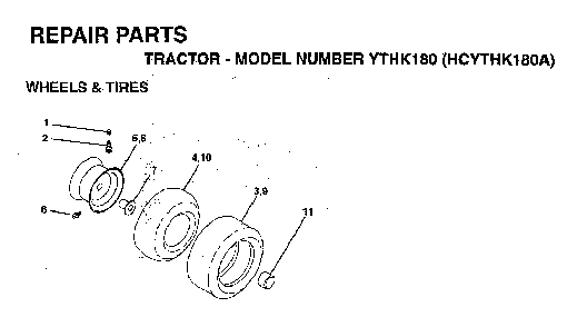 Wheels And Tires Diagram and Parts List for YTHK180 (HCYTHK180A)(1996-01) Husqvarna Lawn Tractor