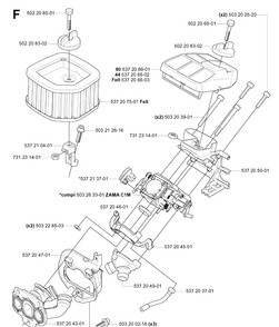 Carburetor And Air Filter Diagram and Parts List for 575XP 20051400001-20070100000 Husqvarna Chainsaw