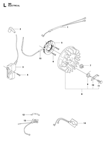 Electrical Diagram and Parts List for 353  Husqvarna Chainsaw