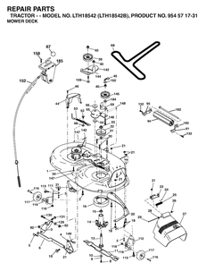 Mower Deck / Cutting Deck Diagram and Parts List for LTH18542-LTH18542B 2004-03 Husqvarna Lawn Tractor