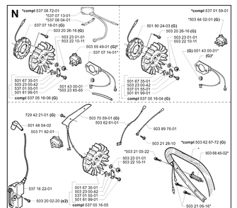 Electrical Diagram and Parts List for 372XP/ (XPG)(20014000001-20034000000) Husqvarna Chainsaw