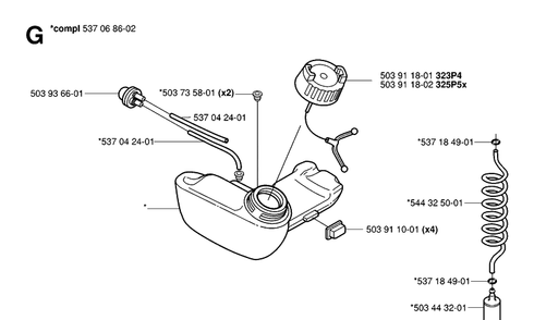 Fuel Tank Diagram and Parts List for 323P 20062700001-Current Husqvarna Pole Saw