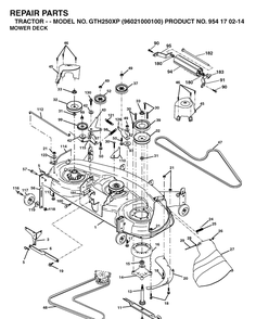 Mower Deck / Cutting Deck Diagram and Parts List for GTH250XP (96021000100)(2005-01) Husqvarna Lawn Tractor