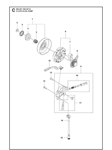 Clutch And Oil Pump Diagram and Parts List for 592XP 592 XP-G Husqvarna Chainsaw