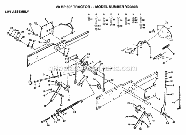 Lift Diagram and Parts List for Y2050B 1993 Husqvarna Lawn Tractor