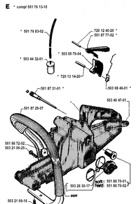 Fuel Tank And Handle Diagram and Parts List for 254 19942300001-19960100000 Husqvarna Chainsaw