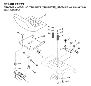 Seat 2 Diagram and Parts List for YTH1542XP (954567253)(2001-12) Husqvarna Lawn Tractor