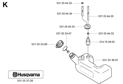 Fuel Tank Diagram and Parts List for 155B (TEX54D-EC50)(20041400001-Current)(2004) Husqvarna Leaf Blower / Vacuum