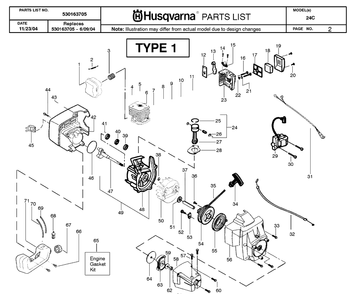 Engine Diagram and Parts List for 24C 20050600001-Current Husqvarna Edger