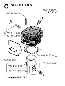 Cylinder Piston Diagram and Parts List for 272XP 19994500001-20070100000 Husqvarna Chainsaw
