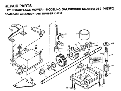 Gear Case Diagram and Parts List for 56SF (H56SFC)(1992-01) Husqvarna Lawn Mower