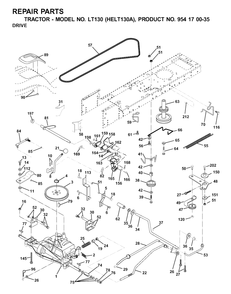 Drive Diagram and Parts List for LT130 (954170035-A)(2001-01) Husqvarna Lawn Tractor