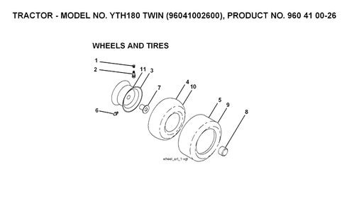 Wheels And Tires Diagram and Parts List for YTH180 (96041002600)(2007-02) Husqvarna Lawn Tractor