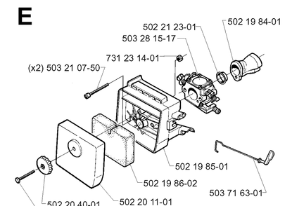 Carburetor And Air Filter Diagram and Parts List for 240L 19984400001-20001400000 Husqvarna Edger