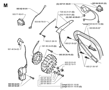 Electrical Diagram and Parts List for 371XP 19991800001 & Above Husqvarna Chainsaw