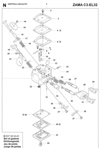 Carburetor Details Diagram and Parts List for 353 20071300001-20090400000 Husqvarna Chainsaw