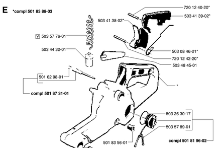 Fuel Tank Diagram and Parts List for 42 19944900001-19950600000 Husqvarna Chainsaw