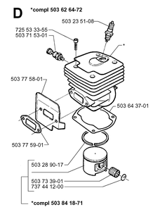 Cylinder Piston Diagram and Parts List for 371XP 19960900001-19963500000 Husqvarna Chainsaw