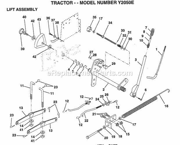 Lift Assembly Diagram and Parts List for Y2050E 1995 Husqvarna Lawn Tractor