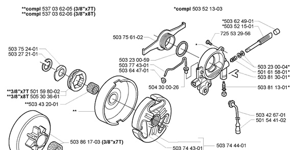 Clutch / Drum And Oil Pump Diagram and Parts List for 365EPA 2005-05 Husqvarna Chainsaw